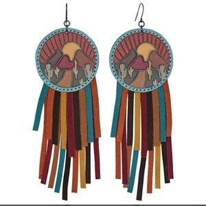 Justin Boots Multicolor Tooled Leather Fringe Earrings-NEW